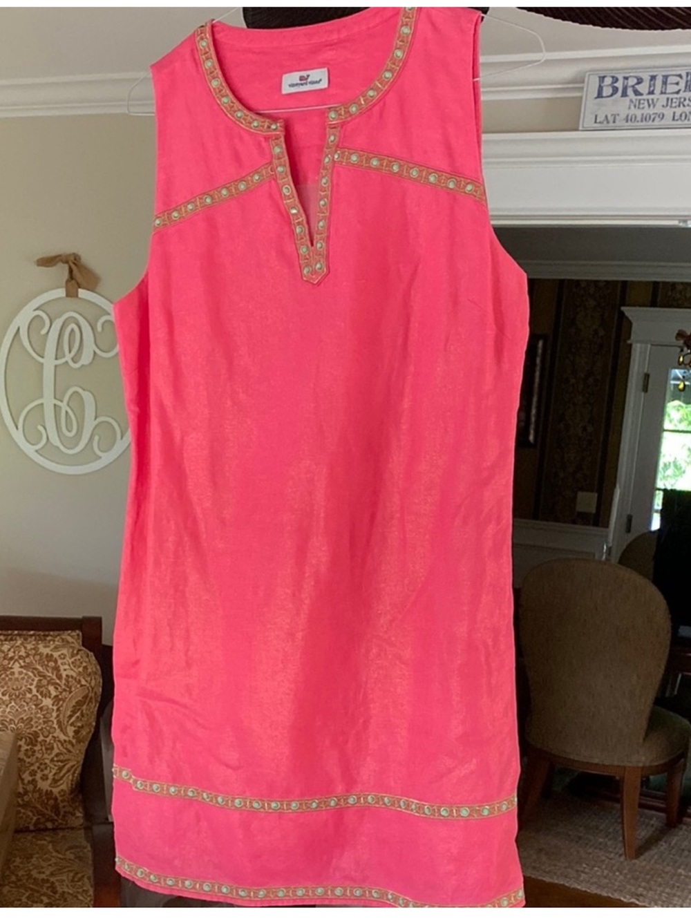New Vinyard Vines Pink Gold Dress Embroidered sz 10 M